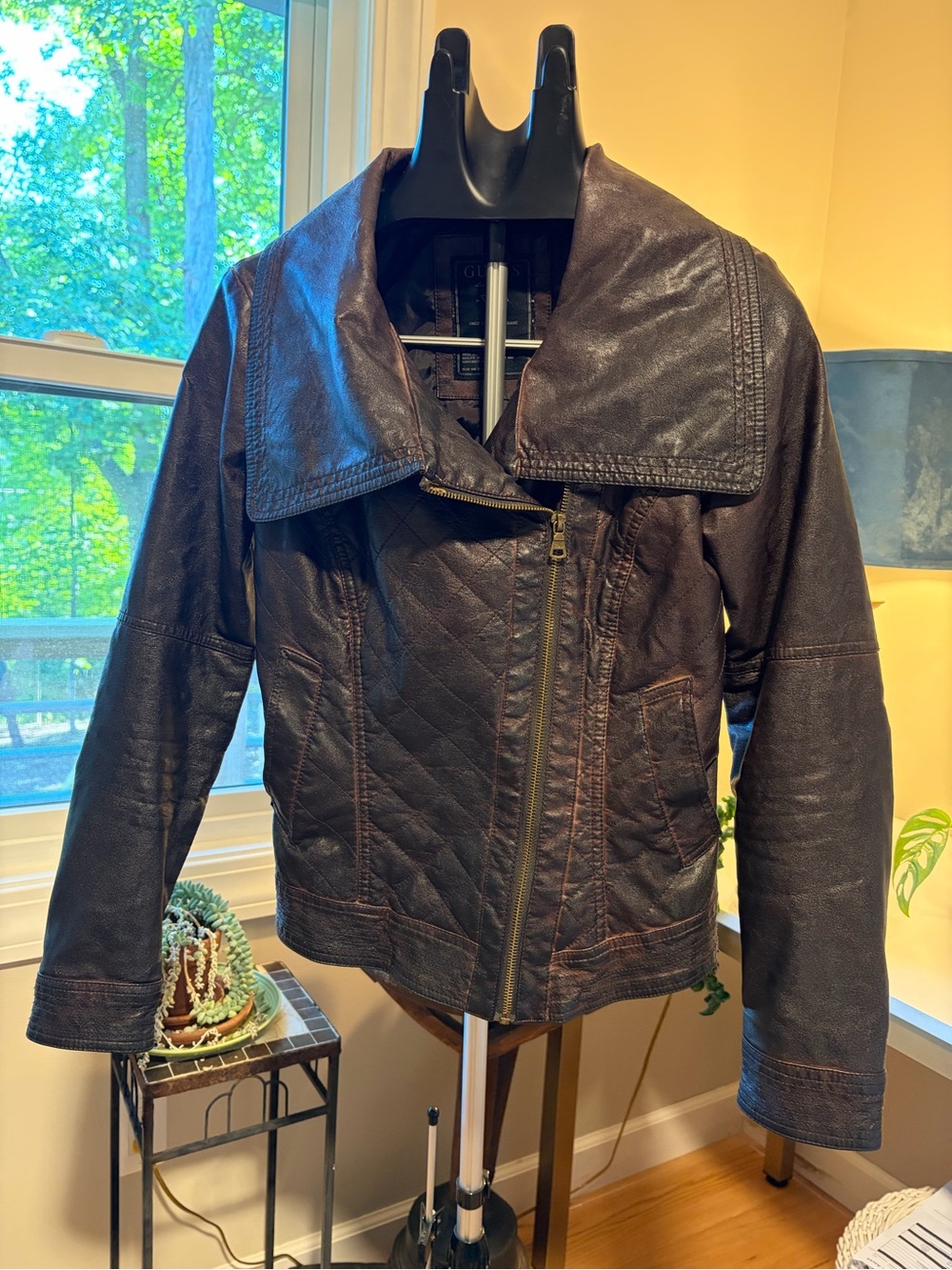 Guess Brown Leather Moto Jacket